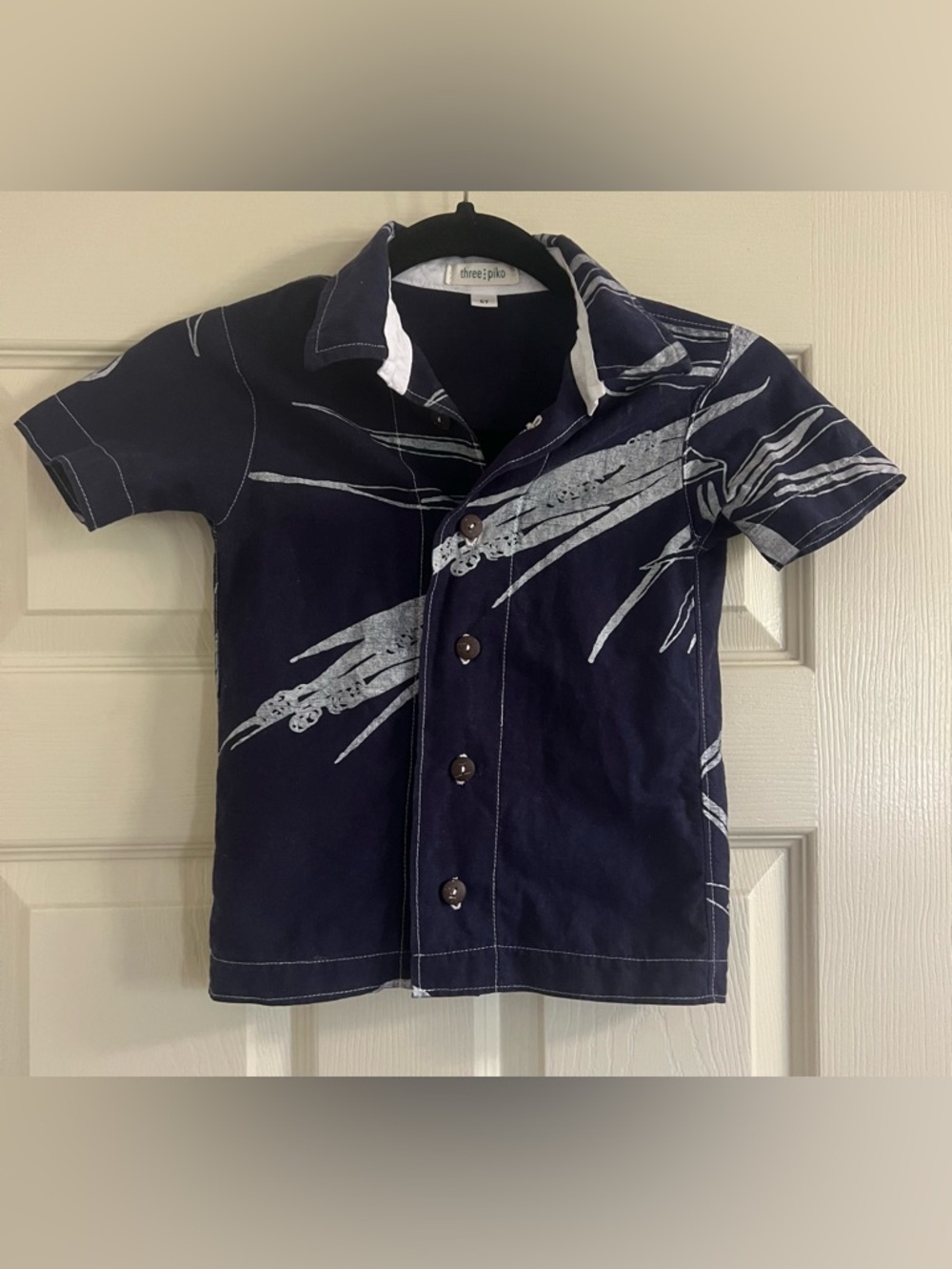 Three Piko- Kealopiko- Navy Short Sleeve Button-Down